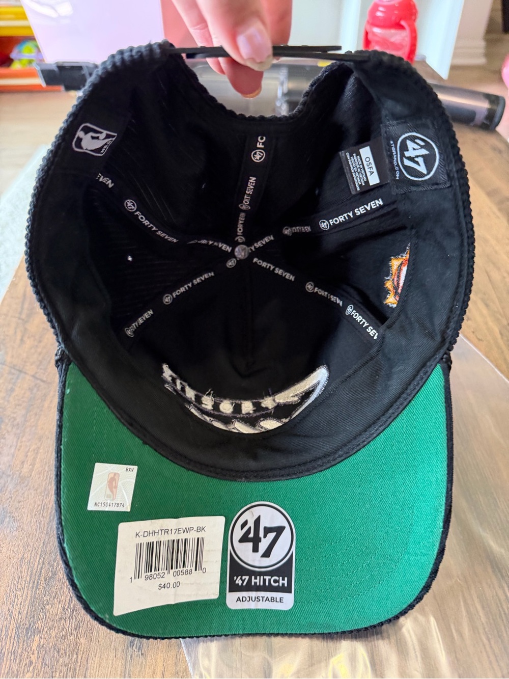 '47 Black Corduroy Baseball Cap Phoenix Suns embroidered Green Undervisor NeW - Picture 8 of 15